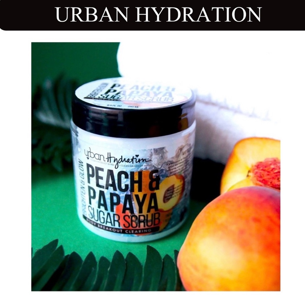 URBAN HYDRATION Brighten & Glow Peach & Papaya Sugar Scrub, NWT